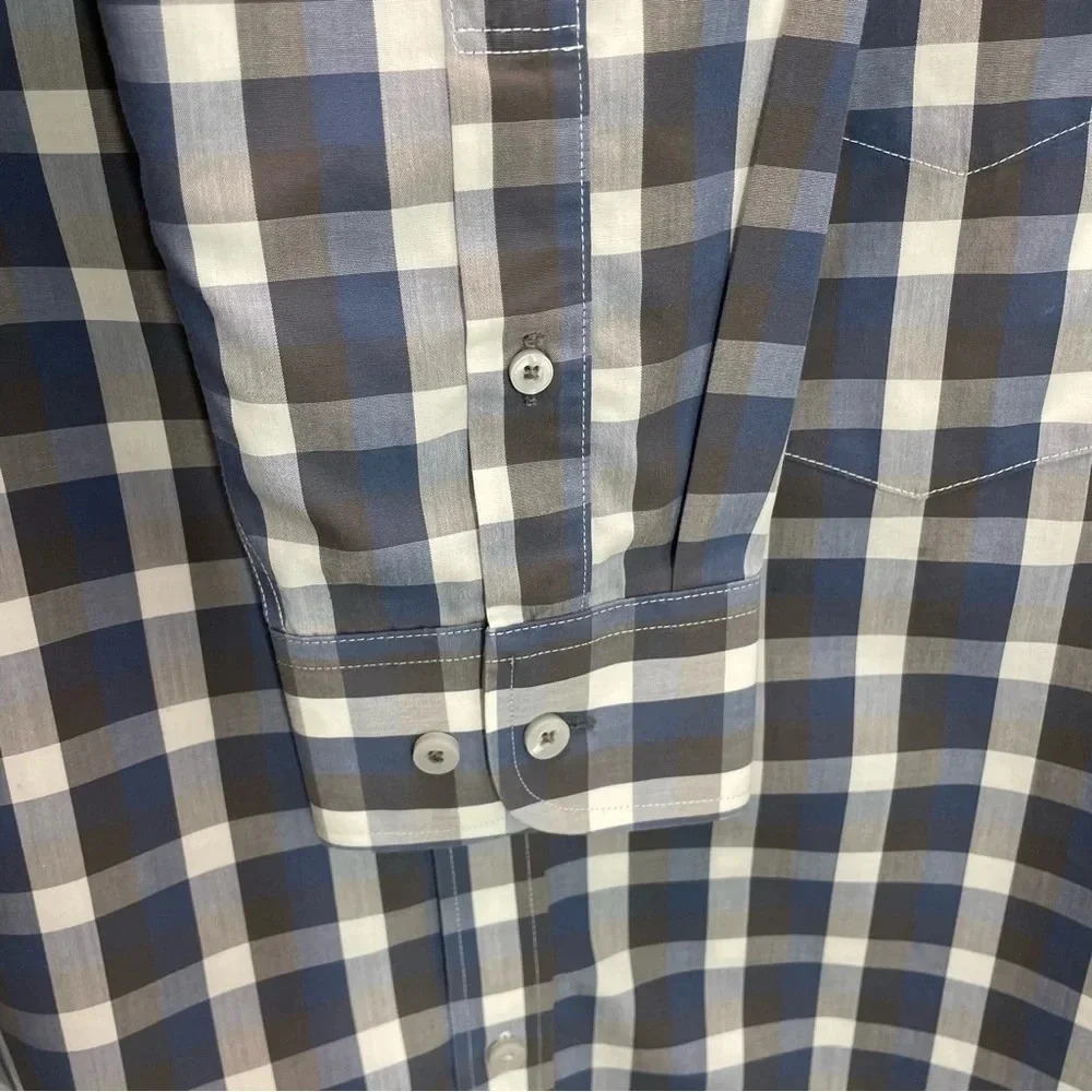 BUNDLE UNTUCKit Plaid Blue/Maroon Long Sleeve Cotton Button Down Tops - Picture 5 of 12